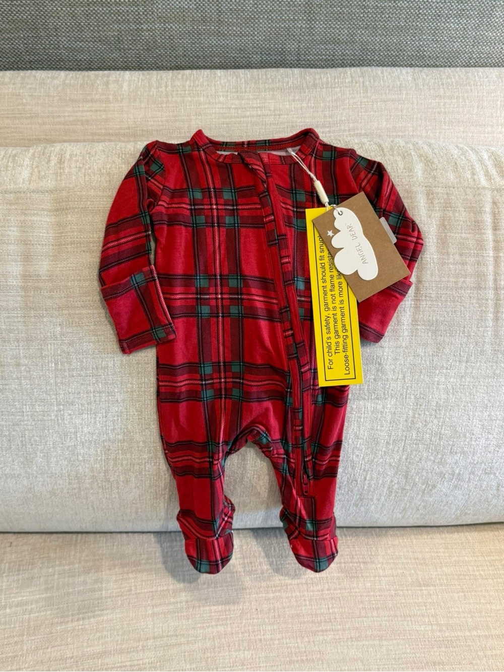 Angel Dear Red Plaid Footed Christmas One-Piece Pajamas